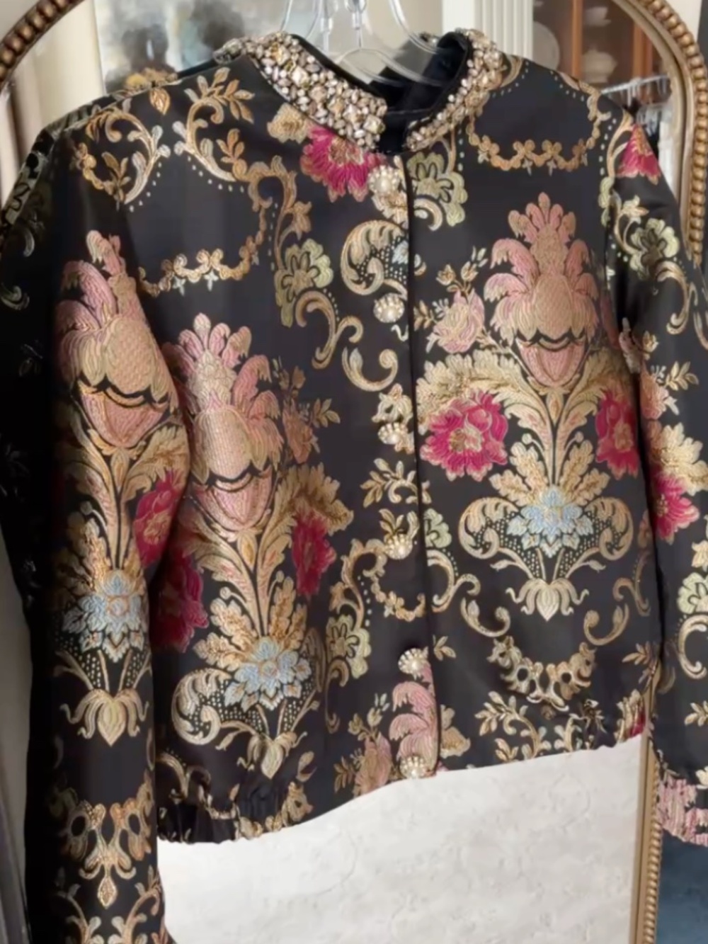 NWT - Baroque-Collar Beaded Jacquard Jacket